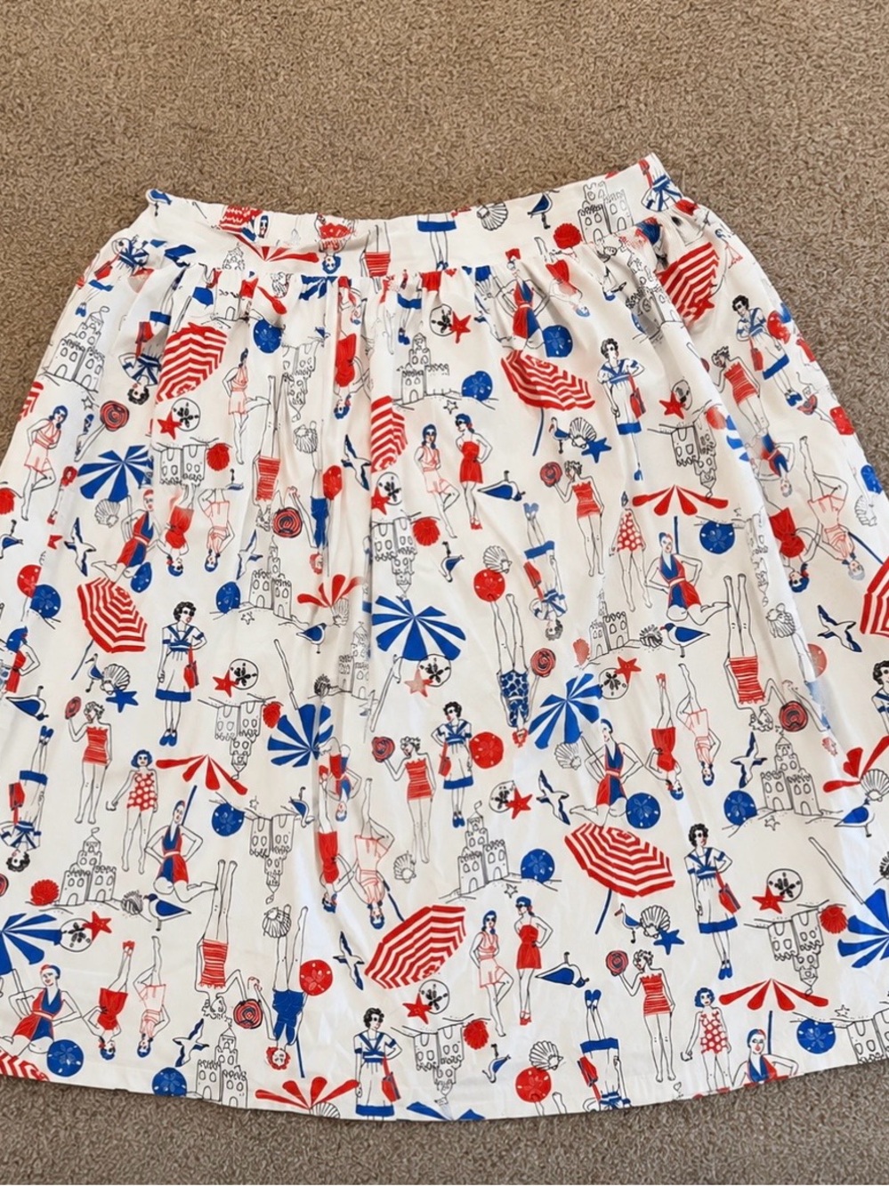 ModCloth White Beach Print Skirt in Red & Blue